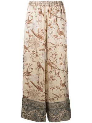 Pierre-Louis Mascia silk bird-print trousers - Neutrals