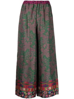 Pierre-Louis Mascia silk floral-print wide-leg trousers - Green
