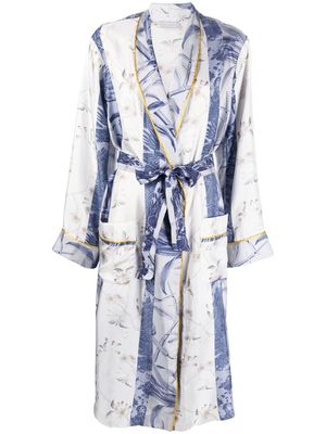 Pierre-Louis Mascia striped floral-print belted coat - Grey