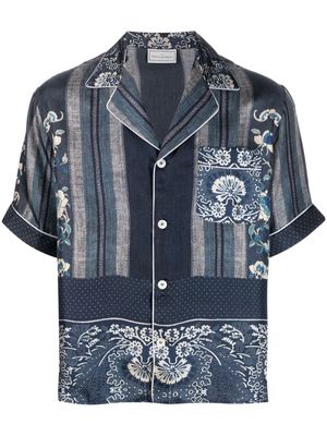 Pierre-Louis Mascia striped floral-print silk shirt - Blue