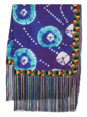 Pierre-Louis Mascia tie-dye fringed silk scarf - Blue