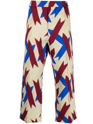 Pierre-Louis Mascia wide-leg graphic-print trousers - Neutrals