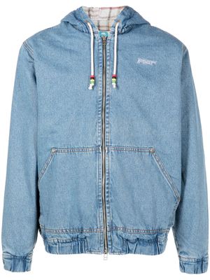 Piet logo-embroidered denim zip-up hoodie - Blue