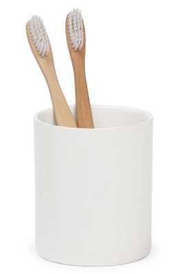 PIGEON AND POODLE Cordoba Ceramic Toothbrush Holder in White Burlap