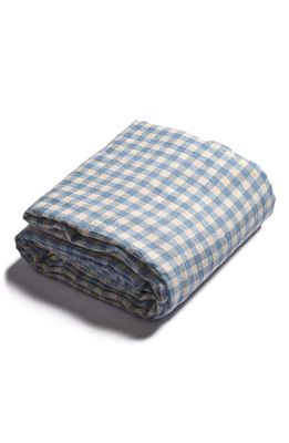 PIGLET IN BED 200 Thread Count Gingham Cotton Flat Sheet in Warm Blue