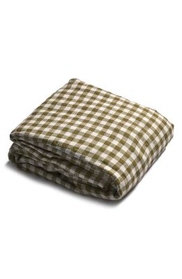 PIGLET IN BED Gingham Linen Fitted Sheet in Botanical Green