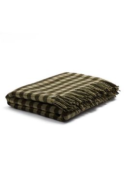 PIGLET IN BED Gingham Merino Wool Blanket in Botanical Green