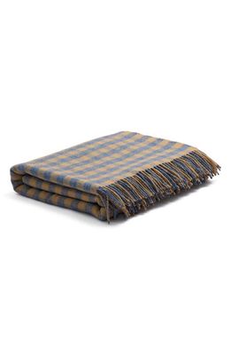 PIGLET IN BED Gingham Merino Wool Blanket in Warm Blue
