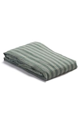 PIGLET IN BED Pembroke Stripe Linen Flat Sheet in Pine Green Pembroke Stripe