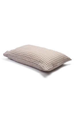 PIGLET IN BED Set of 2 Gingham Linen Pillow Cases in Mushroom