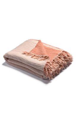 PIGLET IN BED Textured Cotton Throw Blanket in Pink Clay And Birch