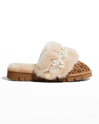 Pinctada Pearly Leopard-Print Mule Slippers