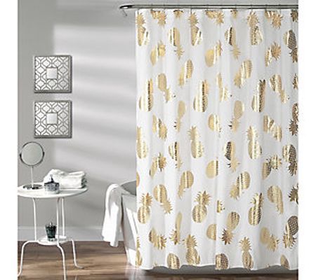 Pineapple Toss Gold Shower Curtain by Lush Deco r