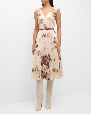 Pineta Sleeveless Abstract-Print Midi Dress