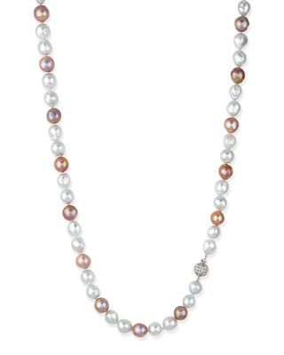 Pink & White Opera Pearl Necklace with Diamond Clasp