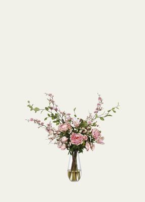 Pink Blossom Tulips and Roses in a Teardrop Vase