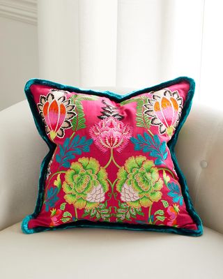 Pink Brocart Decoratif Embroidered Cushion
