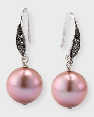 Pink Edison Freshwater Pearl Drop Earrings with White Sapphires, Silver