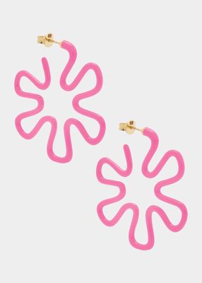 Pink Enamel Flower Hoop Earrings