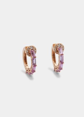 Pink Gold Hoop Earring With Diamonds and Pink Sapphire