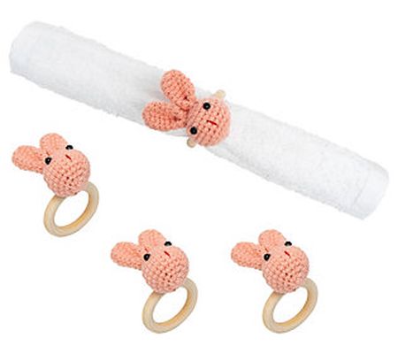 Pink Knitted Bunny Napkin Ring, Set of 4 by Val erie