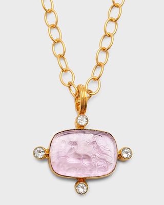 Pink Opal Intaglio Chain Pendant Necklace