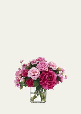 Pink Peonies, Roses, and Camellias in a Rectangle Vase