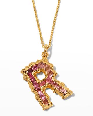 Pink Sapphires and Tourmaline Ombre Alphabet Necklace