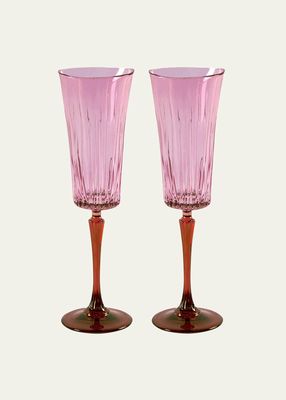 Pink Shaded Stemmed Flute Glasses, Set of 2