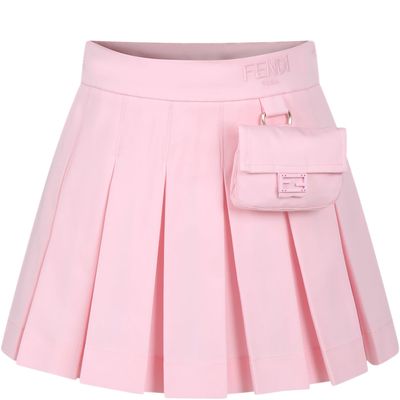 Pink Skirt For Girl With Fendi Logo And Baguette