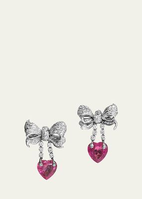 Pink Tourmaline and Diamond Bowknots and Heart Earclips