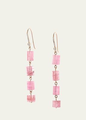 Pink Tourmaline and Diamond Drop Earrings