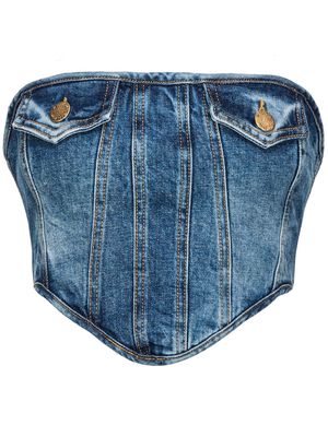 PINKO corset-style washed denim strapless top - Blue