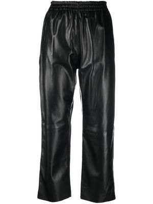 PINKO cropped straight-leg leather trousers - Black
