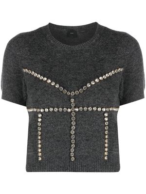 PINKO crystal-embellished short-sleeve knitted top - Grey