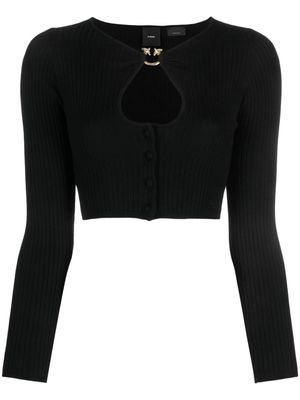 PINKO cut-out ribbed-knit cropped cardigan - Black