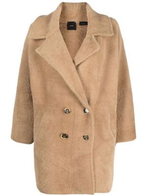PINKO double-breasted faux-fur coat - Brown