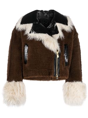 PINKO faux-shearling cropped jacket - Brown