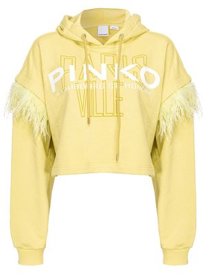 PINKO feather-detail cropped hoodie - Yellow