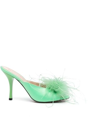 PINKO feather-detailed mules - Green