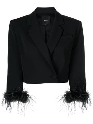 PINKO feather-trim cropped blazer - Black