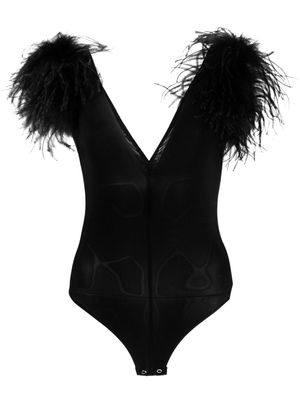 PINKO feather-trim V-neck bodysuit - Black