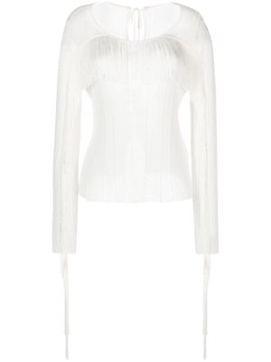 PINKO fringed ribbed blouse - White