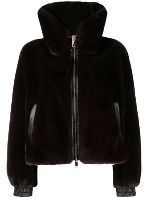 PINKO high-neck faux-fur jacket - Brown