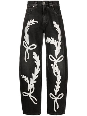 PINKO high-rise embroidered wide-leg jeans - Black