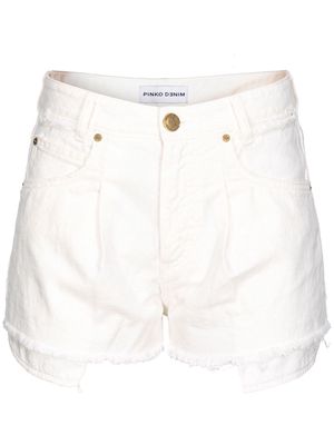 PINKO high-rise frayed-hem denim shorts - White