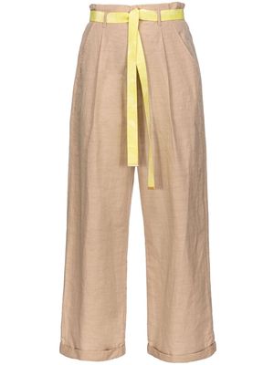 PINKO high-waisted belted wide-leg trousers - Neutrals