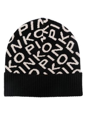 PINKO intarsia knit-logo two-tone beanie - Black