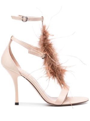 PINKO Janis 95mm feather-detail sandals - Neutrals