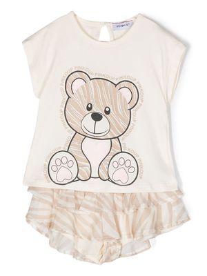Pinko Kids bear-print shorts set - Neutrals